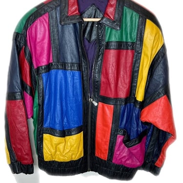 Vintage Leather Colorblock Jacket (L)