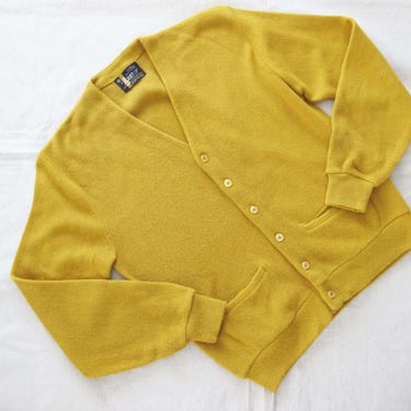 Vintage 60s Mustard Yellow Cardigan M - 1960s Grandpa Grunge Cardigan - Unisex Gender Neutral Clothes 