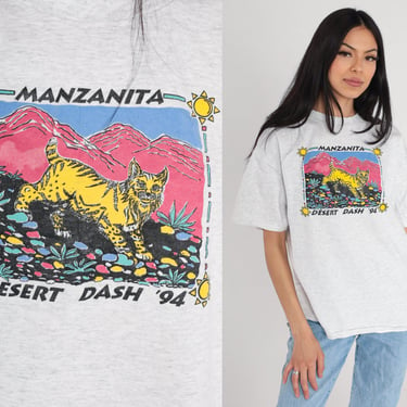 Desert Dash Shirt 1994 Manzanita Elementary School Run T-Shirt 90s Bobcat Lynx Sun Graphic Tee Arizona Tucson Vintage Grey 1990s Large L 