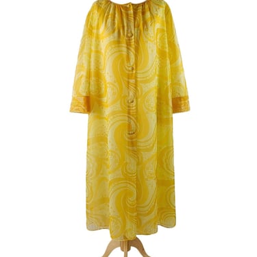 Mary-Ann 1960s Lemon Yellow House Dress Midcentury Robe - Finnish Vintage - Size M 