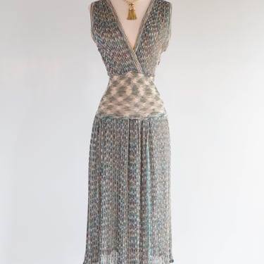 Iconic 1970's Missoni Metallic Peacock Space Dyed Knit Evening Dress / SM