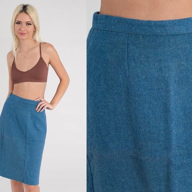 60s Pencil Skirt Blue Midi Skirt Wool Skirt High Waisted Hippie Secretary Fitted Wiggle Skirt Work Office Retro 1960s Vintage Small 