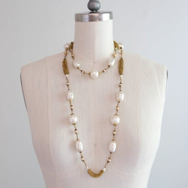 Dripping in Pearls 1960's Baroque Pearl Miriam Haskell Style Long Strand Necklace