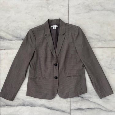 Vintage Liz Claiborne Blazer Gray Houndstooth 2 Button Womens Large Academia Office Preppy 