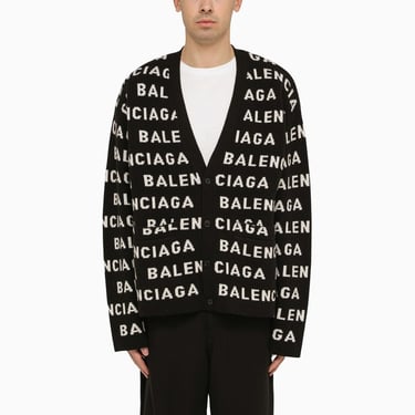 Balenciaga All Over Black And White Logo Cardigan Men