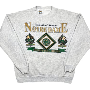 Vintage 90s University of Notre Dame Fighting Irish Made in USA Big Print Graphic Crewneck Sweatshirt Pullover Size Medium 