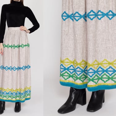 XS 70s Boho Embroidered Woven Maxi Skirt 24.5