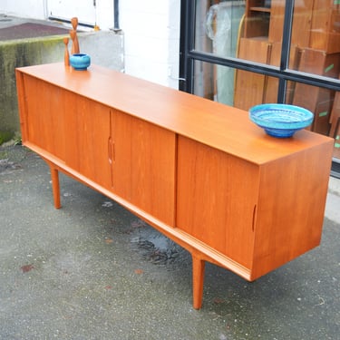 Stunning Teak 4 Door Sideboard by Knud Nielsen w/ Sexy Pulls