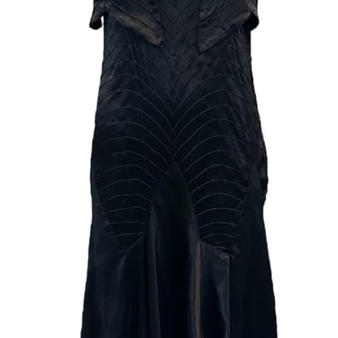30s Black Satin Bias Cut Tea Length Gown with Matching  Bolero Jacket