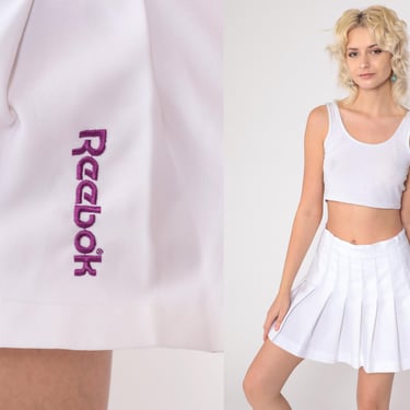 White Pleated Reebok Skirt 90s Mini Tennis Skirt Retro Cheer Uniform Skirt High Waisted Preppy Summer Vintage 1990s Small 