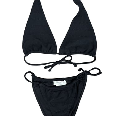 Dior Black Perforated Logo Bikini