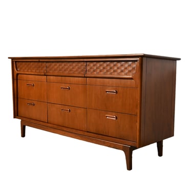 Walnut Long Dresser Credenza with Marble Top Mid Century Modern 