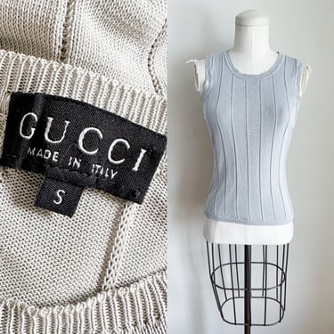 Vintage 1990s Y2K Gucci Gray Silk Knit Top / S 