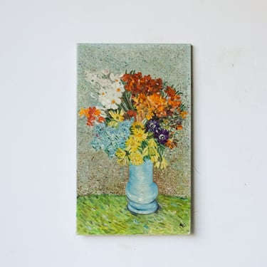 Floral Still Life in Blue Vase Oil Painting