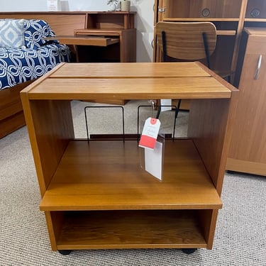 Storage Cabinet<br />Roll Out Shelf on Wheels<br />Teak Veneer<br />W 23.75 x D 19.75 x H 26