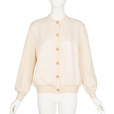 St. John 1990s Vintage Cream Quilted Silk & Wool Knit Cardigan 