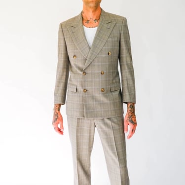 Vintage 90s Yves Saint Laurent Rive Gauche Peppered Tartan Plaid Double Breasted Suit | Made in Italy | Size 38/48 | 1980s YSL Designer Suit 