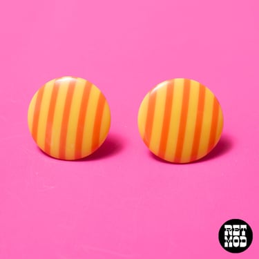Super Cute Vintage Yellow & Orange Stripe Round Mod Earrings 