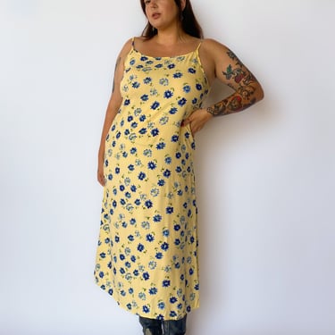 1990s Yellow Floral Maxi Dress, sz. XL