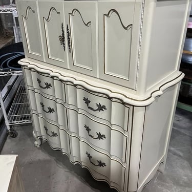 French white chest of drawers with cute cubbies on the top. 42”wide 21”D 49” H! 