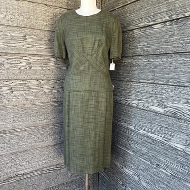 1950s green tweed dress vintage dress set frock small 