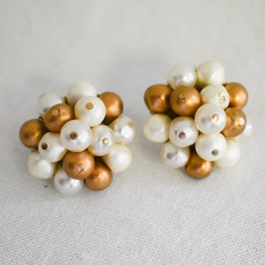 1950s Laguna Pearl Cluster Clip Earrings 