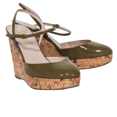 Yves Saint Laurent - Olive Patent Leather Round Toe Wedges Sz 5