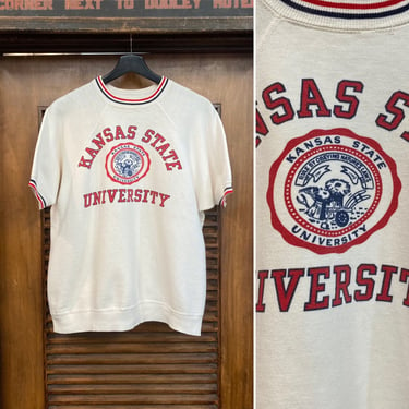 Vintage 1960’s “Kansas State University” Cotton Mod Short Sleeve Sweatshirt, 60’s Athletic Top, Vintage Clothing 