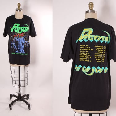 1980s 1988 Black Short Sleeve Single Stitch Poison Live Concert Tour Band T-Shirt -XL 