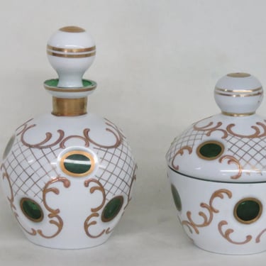 Bohemian Perfume Bottle Czechoslovakia Cased Glass to Green Set 2910B