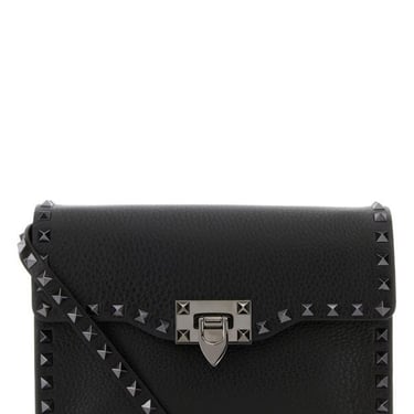 Valentino Garavani Woman Black Leather Small Rocketed Crossbody Bag