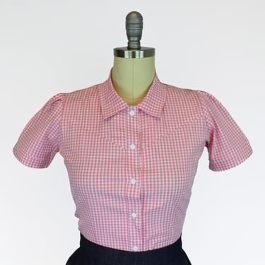 Pink Gingham Vintage Rockabilly Western Country Women Top XS-3XL 