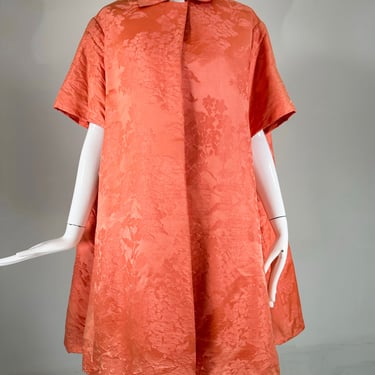 Lanvin Castello Haute Couture Coral Silk Brocade Coat &amp; Dress Ensemble 1950s