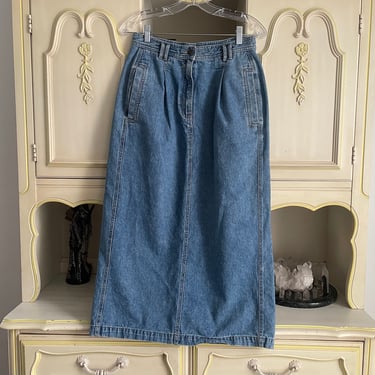 Vintage 80’s ‘90s Lizwear denim midi skirt | long denim skirt, high waisted denim skirt, soft faded cotton denim skirt, S/M 