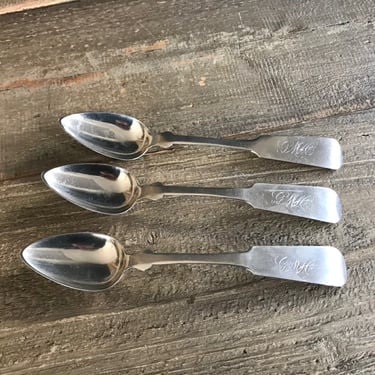 1830s Coin Silver Spoons, Set of 3, Hallmarked N Hascy, 54 Grams, Monogrammed, Collectible, KH 