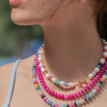 Chunky Candy Gemstone and Pearl Necklace - Momona 