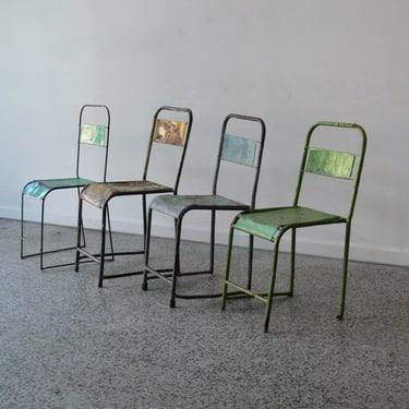 Vintage Industrial Metal French School Chairs (Adult Sized) Set of 4-Stackable 