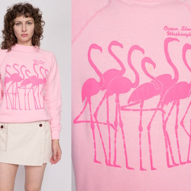 90s Pink Flamingo Sweatshirt - Large | Vintage Raglan Sleeve Washington Tourist Pullover 