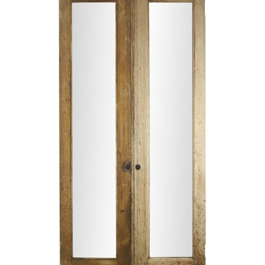 Vintage Beveled Full Glass Oak Double Doors 63.75 x 32.625
