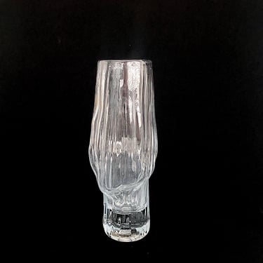 Mid Century Modern Unusual Don Shepherd BLENKO 1970s Hand Blown Art Glass Ribbed Vase with Ripples & Abstract Biomorphic Design 10.75