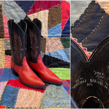TONY LAMA Firecracker Red Vintage Boots | Western Leather and Lizard Boots | Cowgirl, Southwestern, Festival | Women's Size 5 1/2 