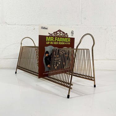 Vintage Record Stand 45 45RPM 7 Inch Holder MCM Storage Mid-Century Mantique Metal Wire Rack Mid Century Modern Gold Mail Organizer 