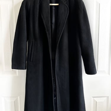 Black 100% CASHMERE Women's Long Coat Simple Classic Vintage Overcoat By ROXTON 