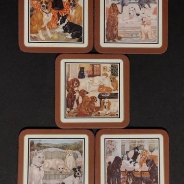 Vintage Pimpernel Dog Portrait Square Coasters Made in England 4" 