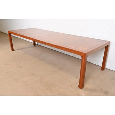 Henredon Mid-Century Hollywood Regency Chinoiserie Walnut Extension Dining Table, Newly Refinished