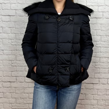 Moncler Gloriettes Fur-Trimmed Coat, Moncler Size 2 (US M), Navy