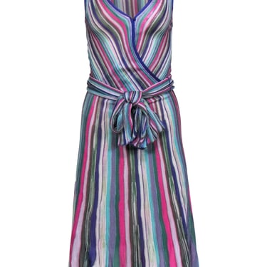Missoni - Multicolored Striped Sleeveless Belted Knit Midi Dress Sz 8