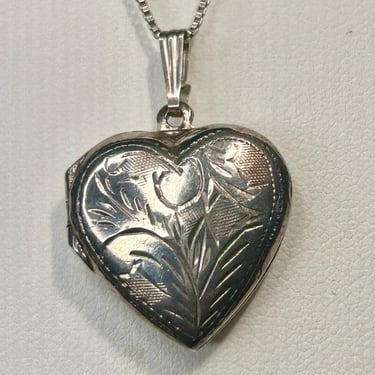 Sterling Silver Locket Pendant Necklace Vintage Retro 925 Thai Engraved Floral 