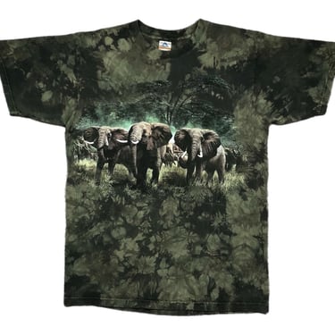 Vintage 90s African Elephant Herd Tye Dye Nature/Animal Graphic T-Shirt Size Medium/Large 