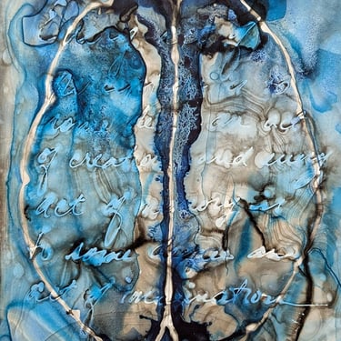 Act of Creation : Original ink painting on yupo of brain scan - neuroscience art Oliver Sacks 